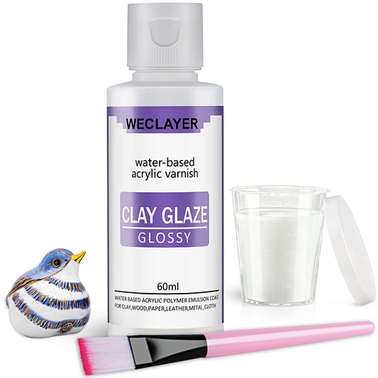 WECLAYER Polymer Clay Glaze – 60ml/2oz High-Gloss Varnish with Brush & Lidded Measuring Cup, Waterproof Scratch Resistant Sealant for Oven-Baked Polymer Clay, Also Works on Air Dry Clay