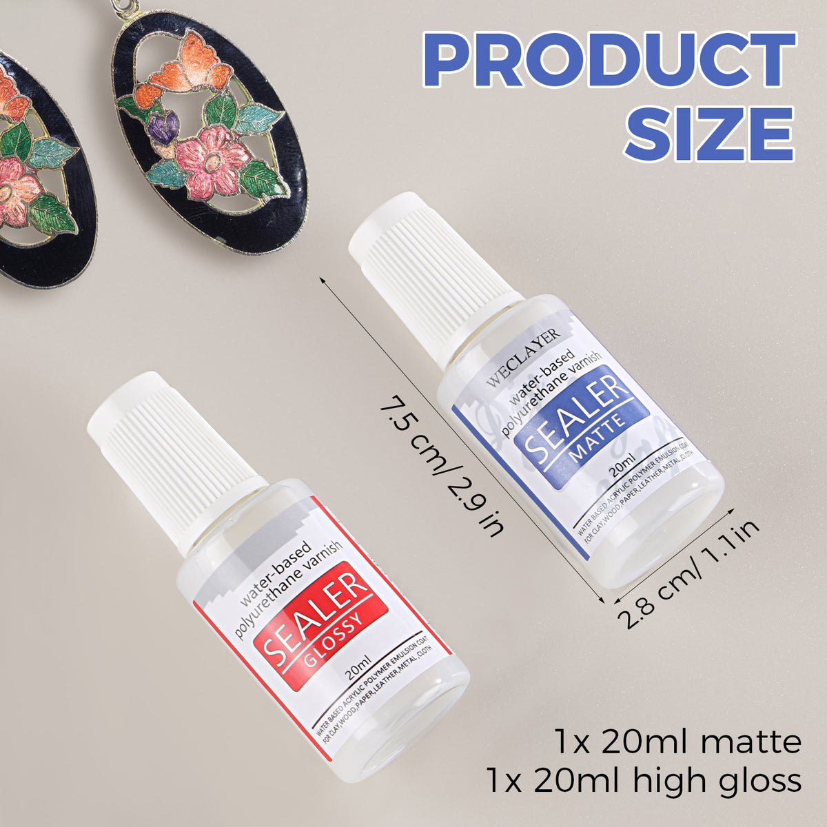 WECLAYER Polymer Clay Glaze – 20ml x 2 Bottle Set (Gloss + Matte) with Built‑in Brush,Waterproof,Scratch Resistant, Non‑Toxic Varnish for Oven‑Baked Polymer Clay,Also Great for Air Dry Clay Crafts