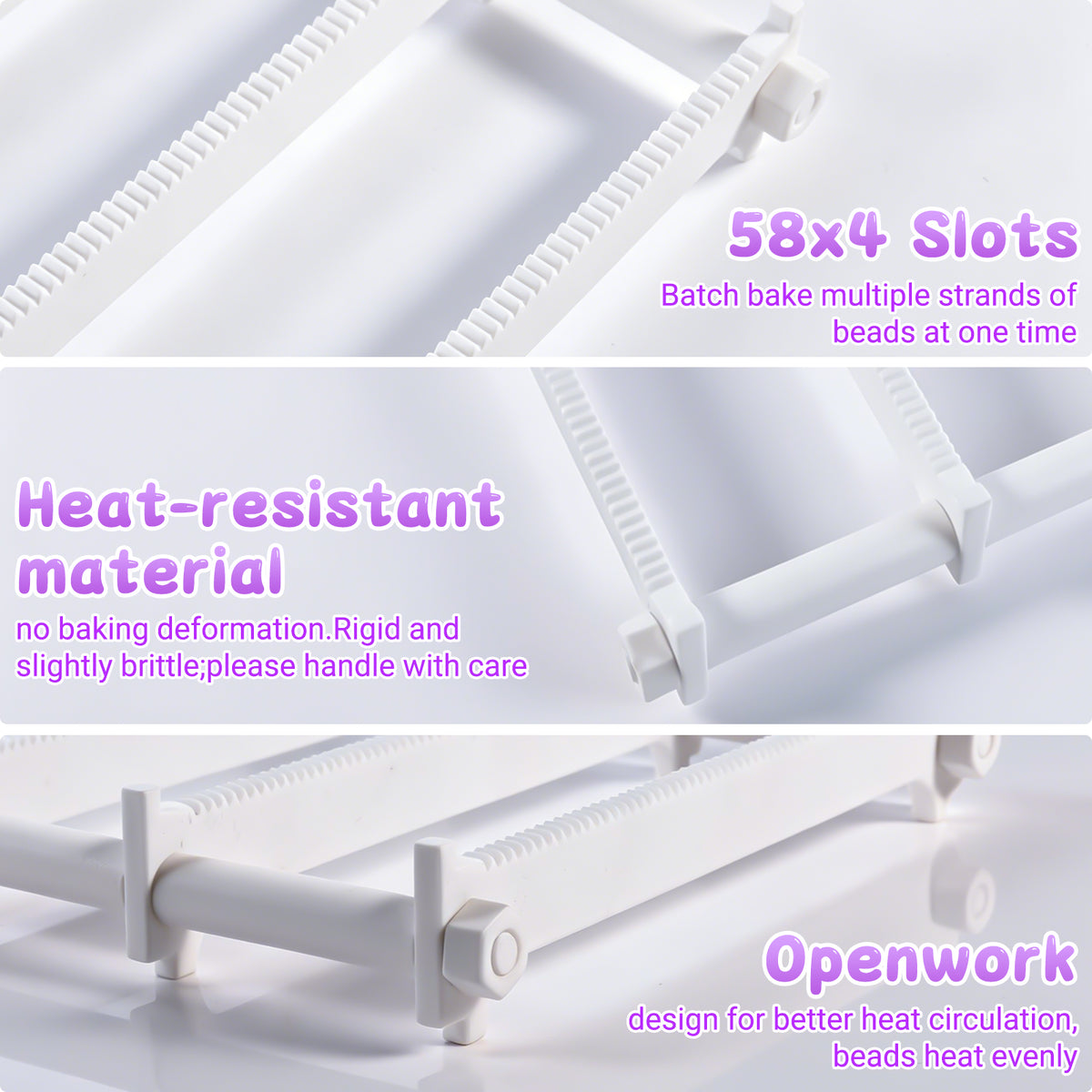 WECLAYER Bead Baking Rack,Polymer Clay Tools with 232 Slots(58 * 4) – Stackable & Heat-Resistant Drying Rack for Jewelry Making, Oven Safe for Home Ovens, Includes 25 Pins