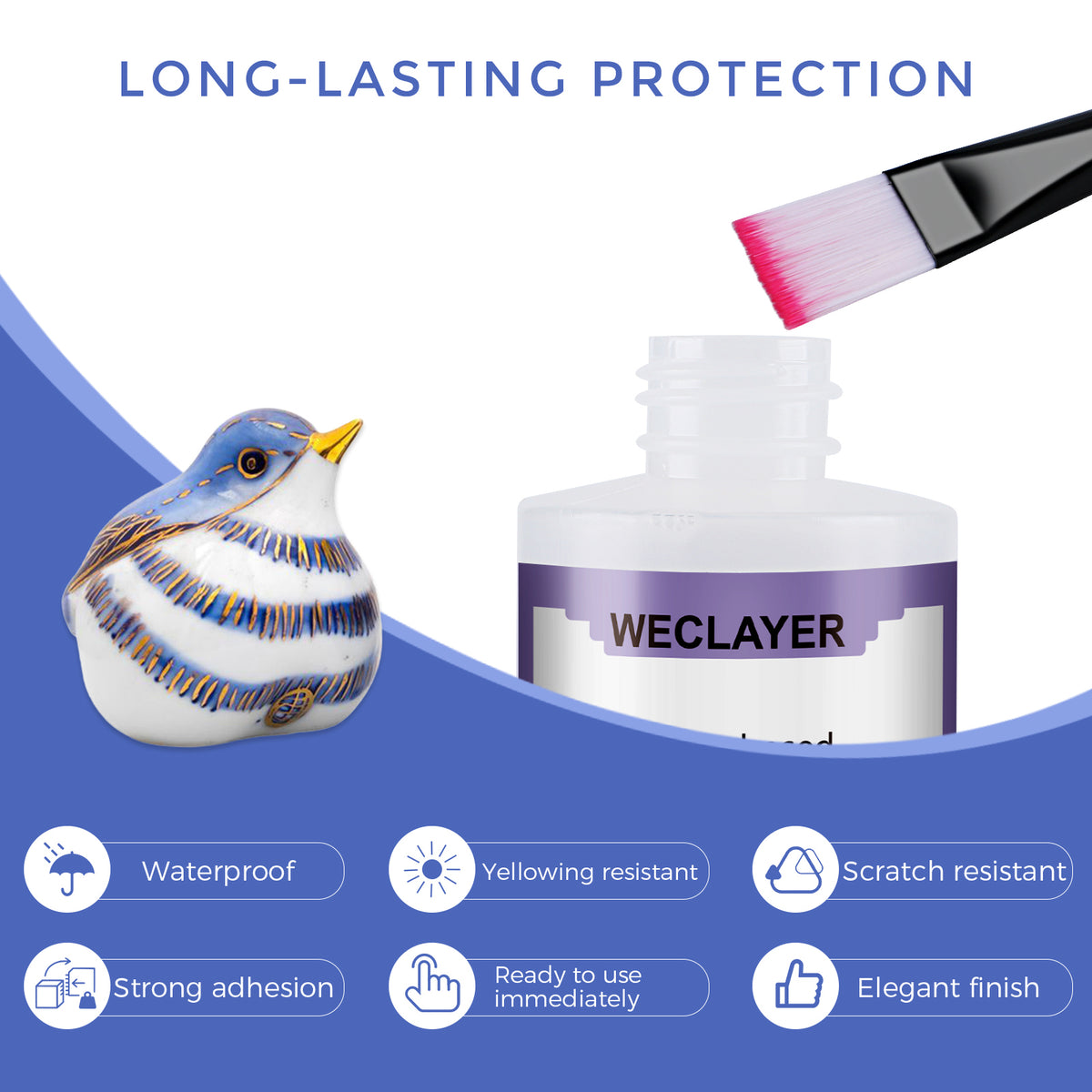 WECLAYER Polymer Clay Glaze – 60ml/2oz High-Gloss Varnish with Brush & Lidded Measuring Cup, Waterproof Scratch Resistant Sealant for Oven-Baked Polymer Clay, Also Works on Air Dry Clay